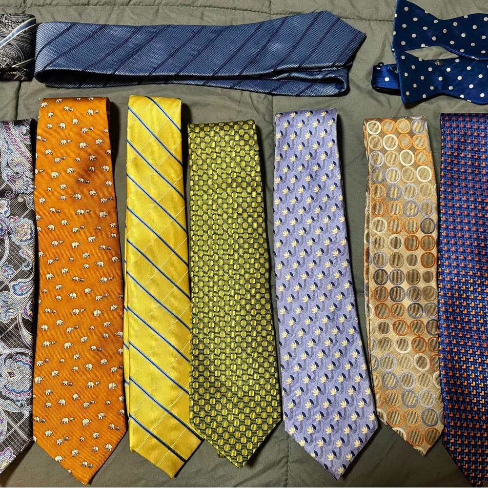 Men’s Lot of 15 All Silk Neck Ties and 1 Bow Tie